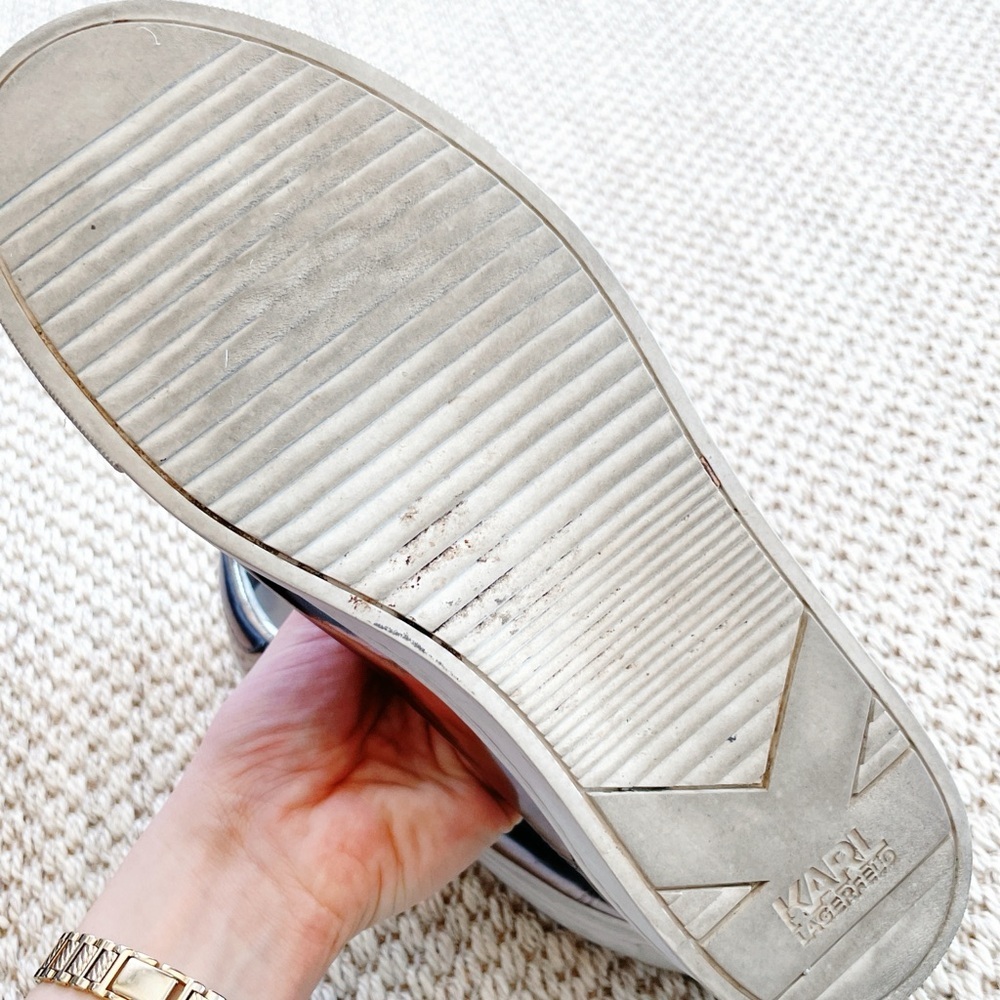 Karl Lagerfeld Paris Metallic Sneakers Women’s Size 8 Silver Karl Icon KL61033 - Picture 5 of 7